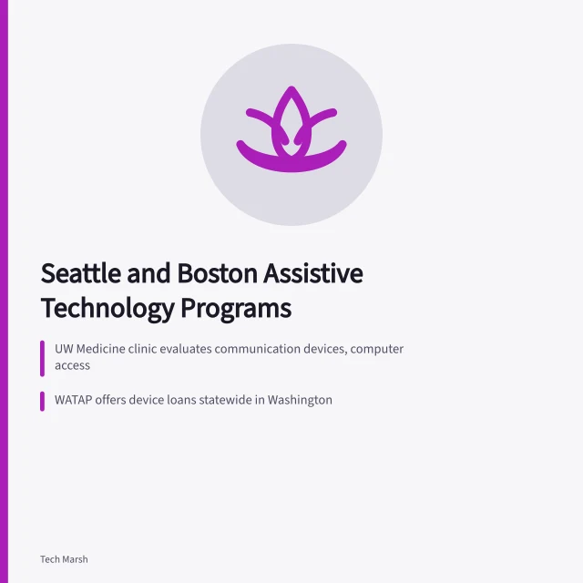Overview of assistive technology clinics and programs in Seattle and Boston. Seattle and Boston assistive technology programs, an overview