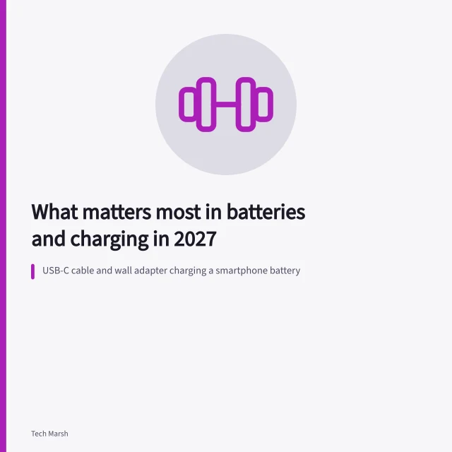 USB-C cable and wall adapter charging a smartphone battery. What matters most in batteries and charging in 2027