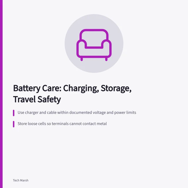 Battery care checklist for charging, storage, and safe travel. Battery care checklist for daily charging, storage, and safe travel