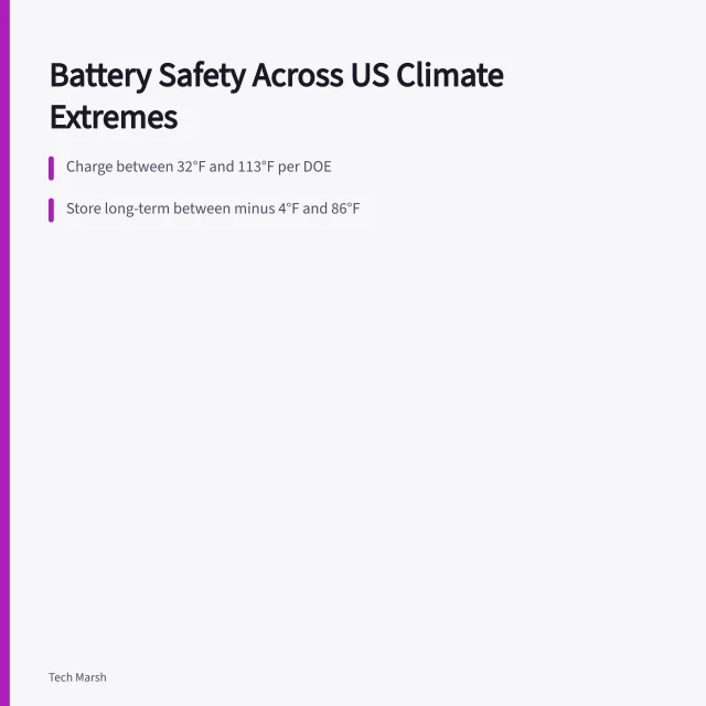 Card on lithium-ion battery safety in Arizona heat and Minnesota cold. Battery safety from Arizona heat to Minnesota cold, a US climate overview