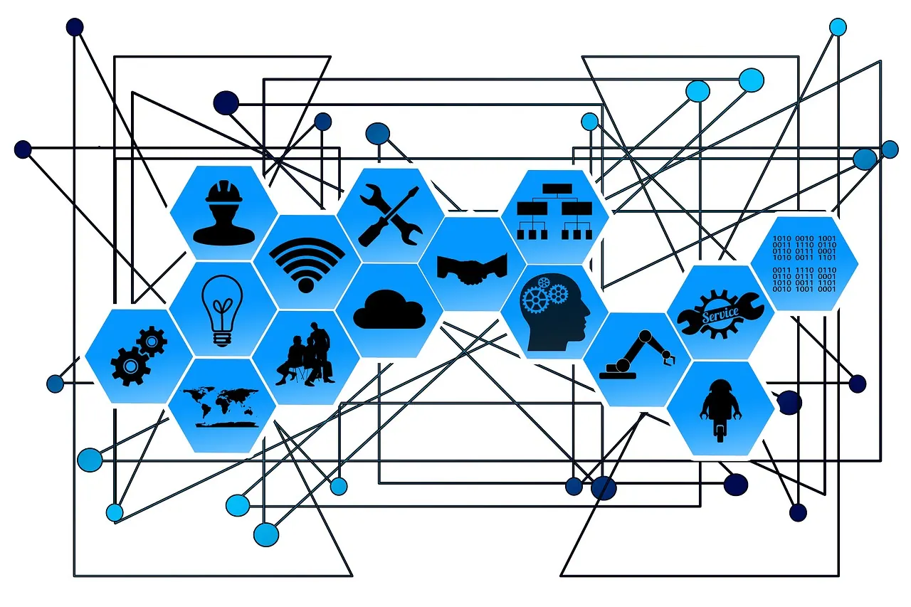 web, network, points, lines, interfaces, industry, industry 4, internet of things, project, gear, high-tech, strategy, research, technology, production, information technology, com