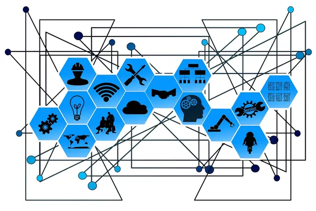 web, network, points, lines, interfaces, industry, industry 4, internet of things, project, gear, high-tech, strategy, research, technology, production, information technology, com