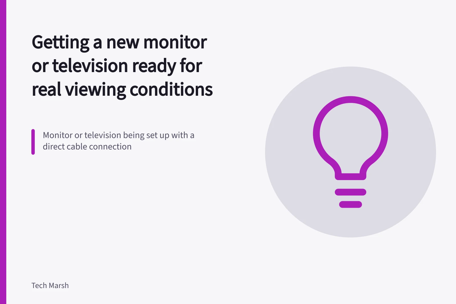 Monitor or television being set up with a direct cable connection. Getting a new monitor or television ready for real viewing conditions