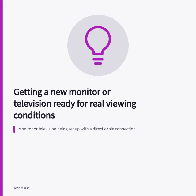 Monitor or television being set up with a direct cable connection. Getting a new monitor or television ready for real viewing conditions