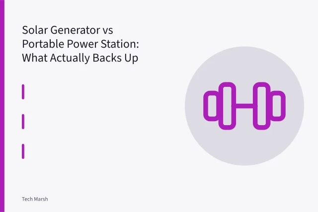 Portable power station connected to folding solar panels charging outdoors. Solar Generator vs Portable Power Station: What Actually Backs Up Your Home?