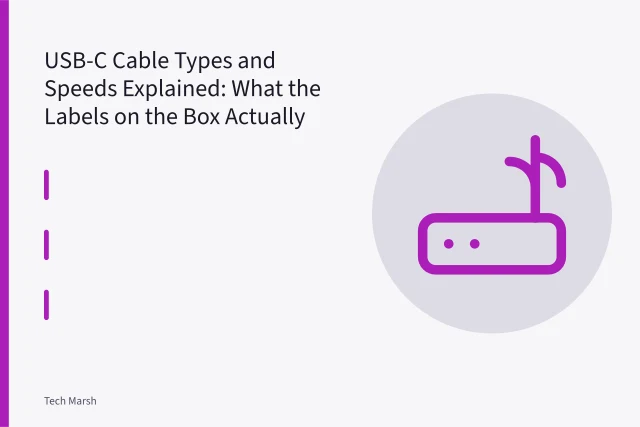 Close-up of a USB-C cable connector plug showing its oval metal tip. USB-C Cable Types and Speeds Explained: What the Labels on the Box Actually Mean