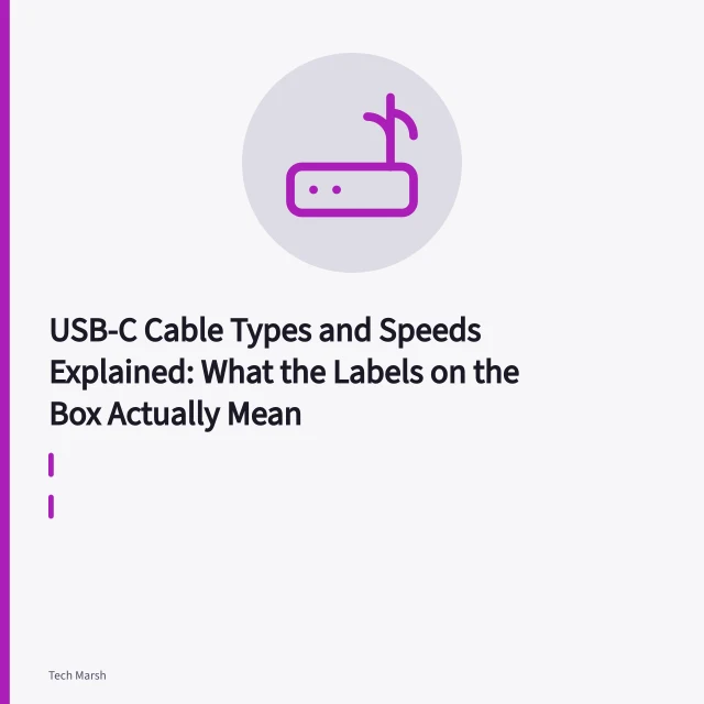 Close-up of a USB-C cable connector plug showing its oval metal tip. USB-C Cable Types and Speeds Explained: What the Labels on the Box Actually Mean