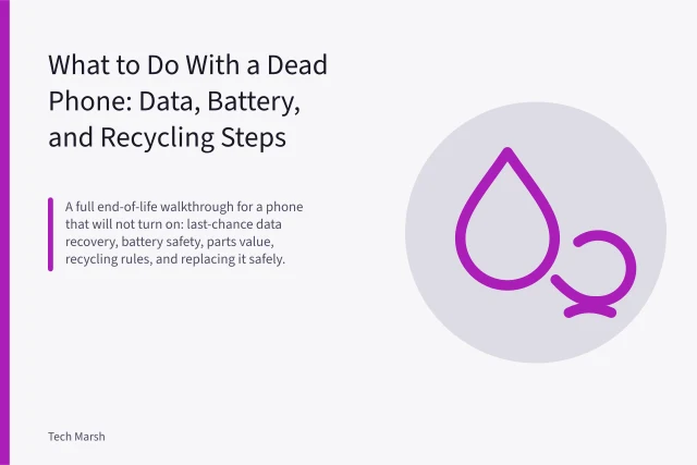 Dead smartphone opened to show a swollen lithium-ion battery bulging inside. What to Do With a Dead Phone: Data, Battery, and Recycling Steps