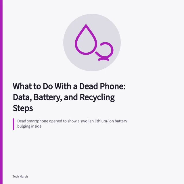 Dead smartphone opened to show a swollen lithium-ion battery bulging inside. What to Do With a Dead Phone: Data, Battery, and Recycling Steps